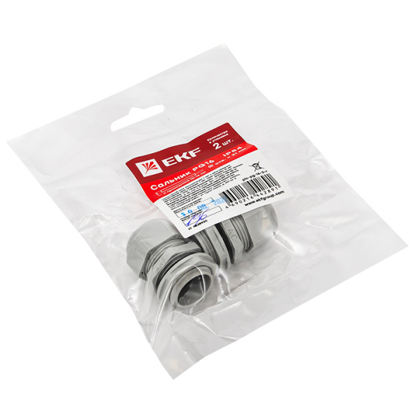 Купить Сальник PG16 IP54 (2 шт) d отв. 21 мм / d провод. 10-14 мм EKF PROxima