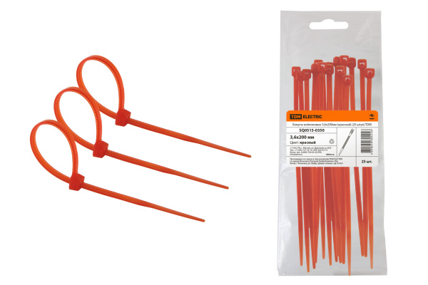 TDM Хомуты нейлоновые 3,6х200мм (красный) (25 штук) SQ0515-0350