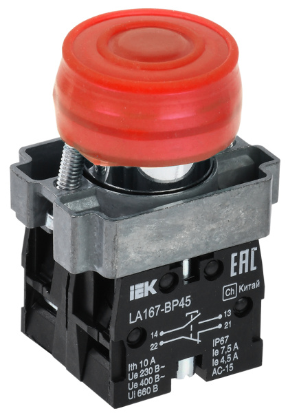 IEK Кнопка LA167-BP45 d=22мм 1з+1р красная