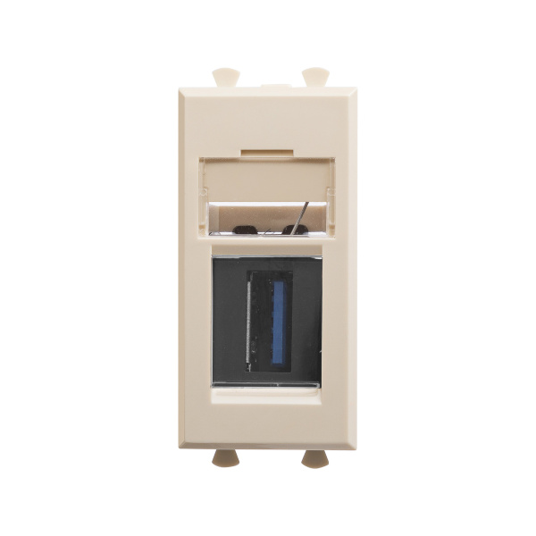 DKC USB 3.0 розетка модульная, тип А-А, "Avanti", "Ванильная дымка", 1 модуль