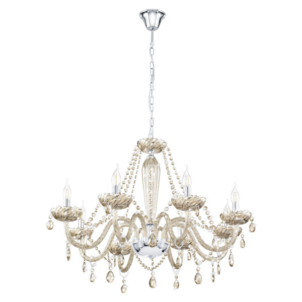 Eglo Люстра BASILANO, 8х40W (Е14), ?820, H1300, стекло/коньяк 39093