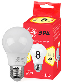 ЭРА ECO LED A55-8W-827-E27 (диод, груша, 8Вт, тепл, E27)