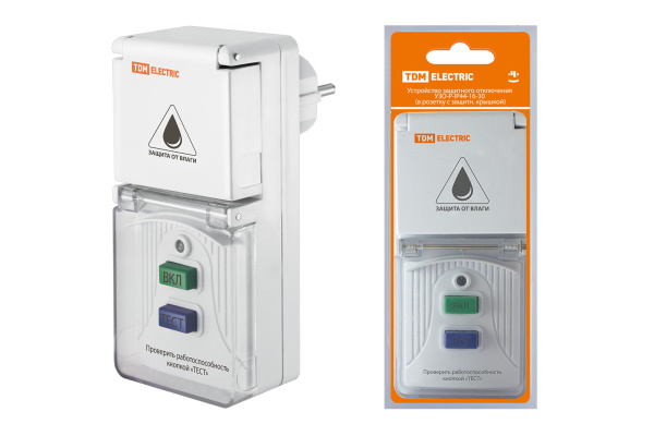 TDM Устройство защитного отключения УЗО-Р-IP44-16-30 (в розетку с защ. крышк.) 16А 30мА IP44 SQ1512-0003
