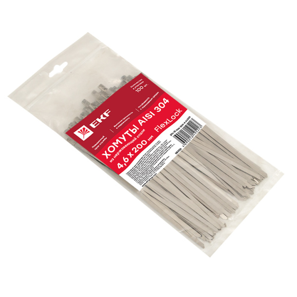 Купить EKF PROxima Хомут AISI 304 из нержавеющей стали, 4.6x200 (100 шт.) FlexLock