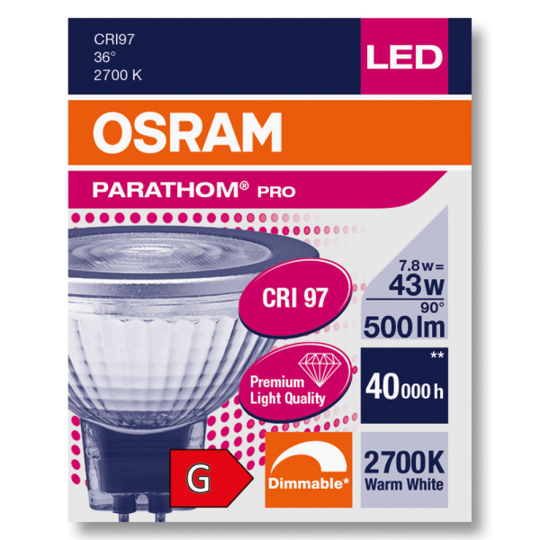 Купить OSRAM PARATHOM PRO Spot MR16 GL 43 dim 7,8W/927 GU5.3 4058075609372