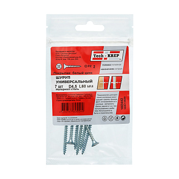 Tech-Krep Саморез ШУц 4,5х60 пот. гол. (7 шт) - пакет 102442