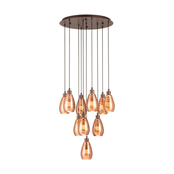 Eglo 39509 Подвес SIRACUSA, 10х60W(E27), ?615, H1500, сталь, коричневый/стекло, медь