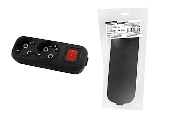 TDM Колодка розеточная 2 гнезда 2П+3 c выключателем 16А 250В черная серии "Народная" SQ1806-0424