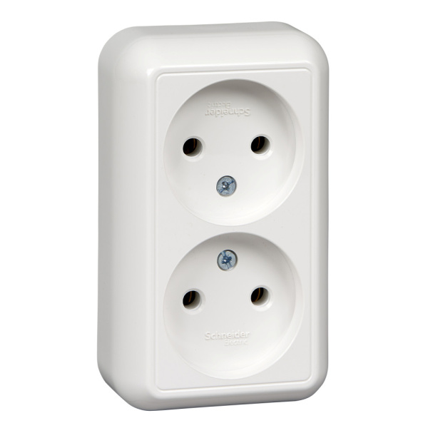 SE Wessen Прима наруж Бел Розетка 2-ая б/з без шторок 16А (в сборе)(опт.упак.) RA16-213-B