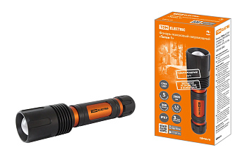 TDM Фонарь «Титан 1» 20 Вт 1 светодиод CREE 2000 лм, 2х18650 3.7 В 2200 мА*ч, IPX7, ЗУ, SQ0350-0060