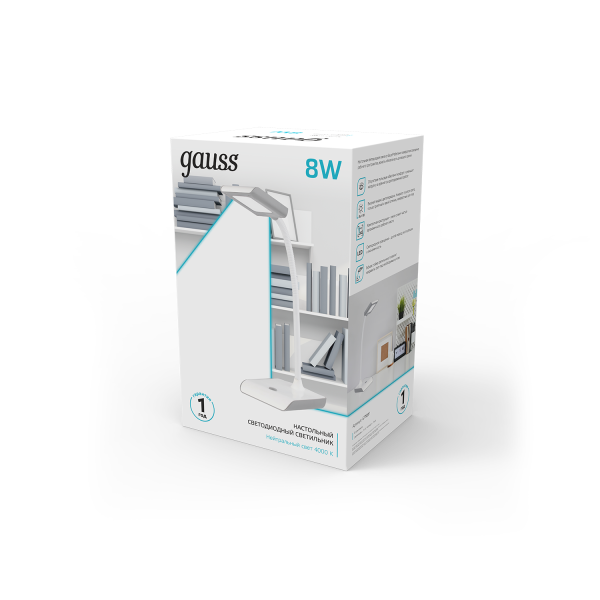 Купить Gauss Светильник настольный модель GTL101 8W 550lm 4000K 220-240V белый с серым LED 1/20 GT1011