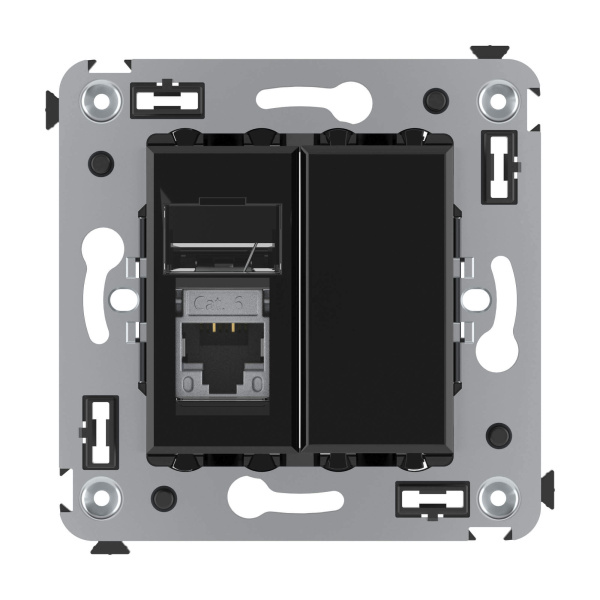 Купить DKC Компьютерная розетка RJ-45 в стену, кат.6 одинарная экранированная, "Avanti", "Черный квадрат"