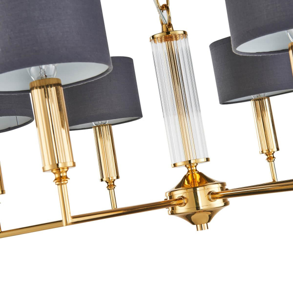 Купить Favourite подвесная люстра каркас цвета золотой, плафоны из серой ткани, декоративные элементы из прозрачного стекла 2609-6P