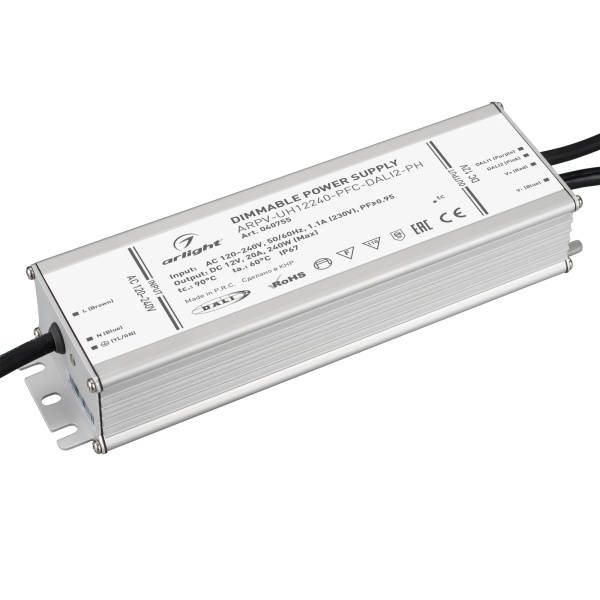 Блок питания ARPV-UH12240-PFC-DALI2-PH (12V, 20A, 240W) (Arlight, IP67 Металл, 7 лет) 040755