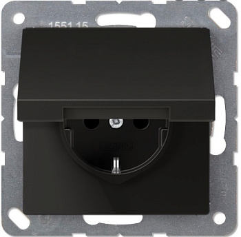 JUNG EcoProfi Черный матовый Розетка с/з с крышкой, автозажим EP1420KLSWM