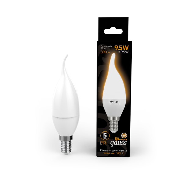 Купить Gauss Лампа Свеча на ветру 9.5W 890lm 3000K E14 LED 104101110