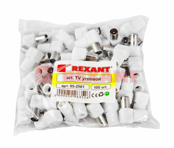 Купить Разъем штекер TV без пайки Белый Угловой Rexant 05-2061