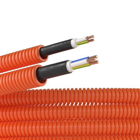 DKC Электротруба ПНД гибкая гофр. д.20мм, цвет оранжевый, с кабелем ВВГнг(А)-LS 3х2,5мм² РЭК "ГОСТ+",100м 7S920100