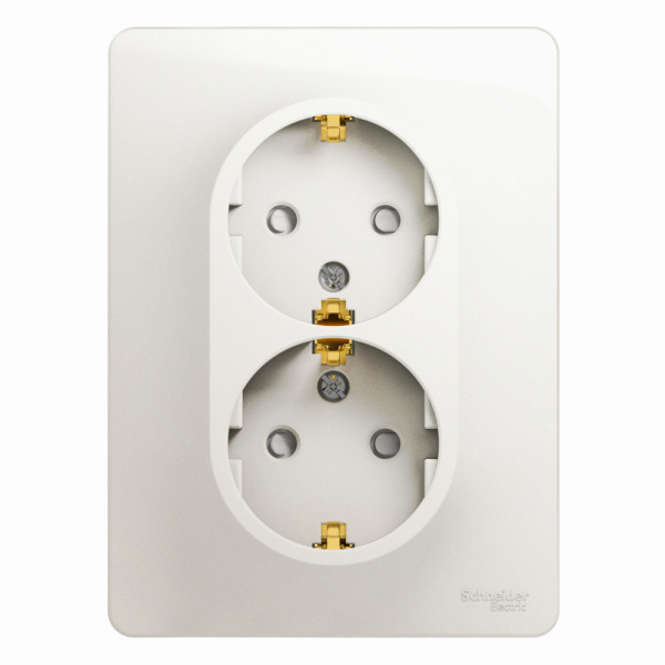 Systeme Electric Glossa Перламутр Розетка 2-ая с/з со шторками, 16А (в сборе)