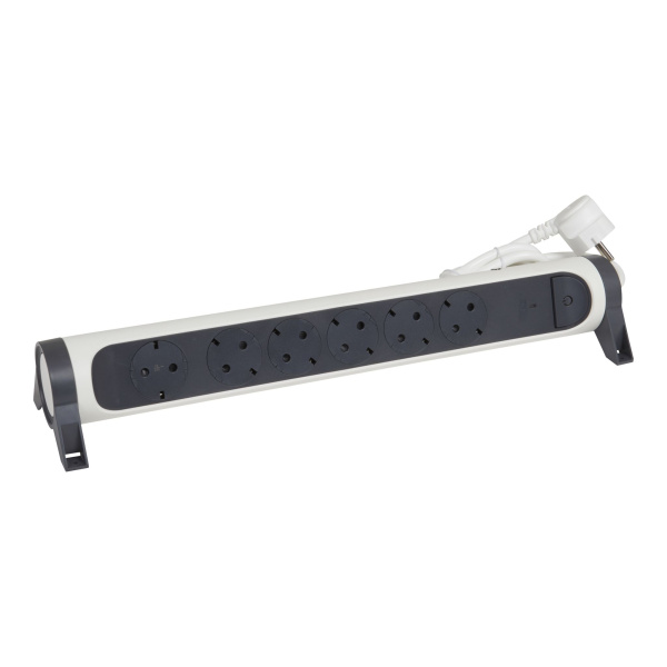 Купить Legrand Revolution Комфорт Бело-черный Удлинитель 4x2К+З с выкл., кабель 1,5м, плоские розетки, с ИПМ и защитой от перегрузки, фиксируемый поворотный 694526