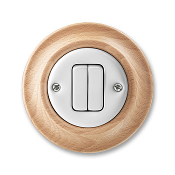 ABB Decento Белый фарфор/Натуральное дерево "Бук" Выключатель двухклавишный 2CHK590534C4050