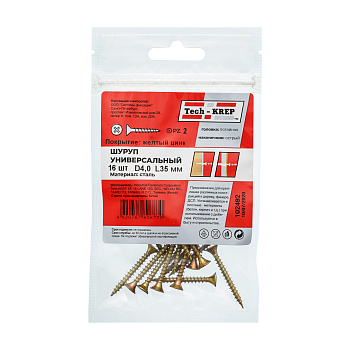 Tech-Krep Саморез ШУж 4,0х35 пот. гол. (16 шт) - пакет 102492