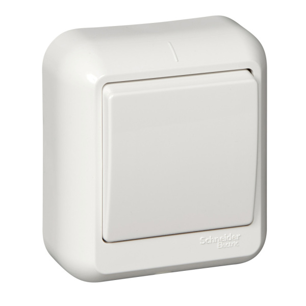 SE Wessen Прима наруж Бел Выключатель 1-клавишный 10А, (в сборе) (индивид.упак.) VA1U-112-BI