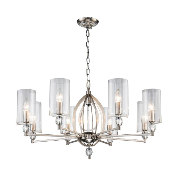 Favourite Classic подвесная люстра каркас цвета никель, плафоны из прозрачного узорного стекла, декоративные элементы из прозрачного хрусталя 2704-8P Favourite Classic подвесная люстра каркас цвета никель, плафоны из прозрачного узорного стекла, декоративные элементы из прозрачного хрусталя 2704-8P