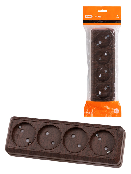 TDM Розетка 4-х местная горизонтальная 2П открытой установки IP20 10A с з/ш бук "Ладога" SQ1801-0329