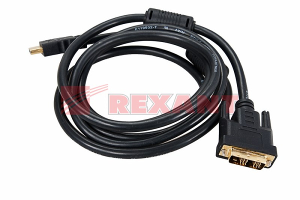 Купить Шнур HDMI - DVI-D gold 2М с фильтрами Rexant 17-6304