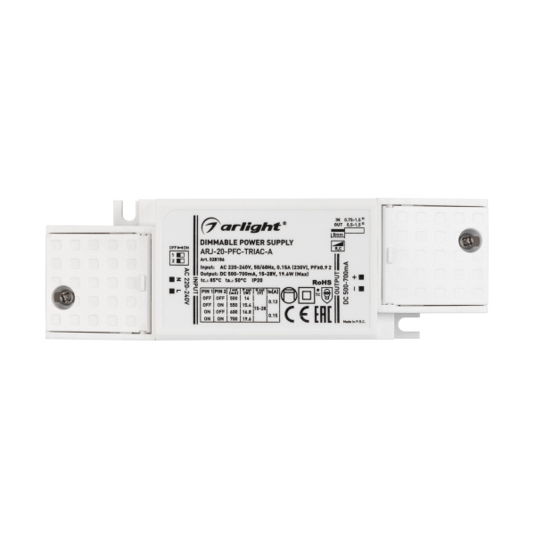 Купить Arlight Блок питания ARJ-20-PFC-TRIAC-A (20W, 500-700mA) (IP20 Пластик, 5 лет) 028186
