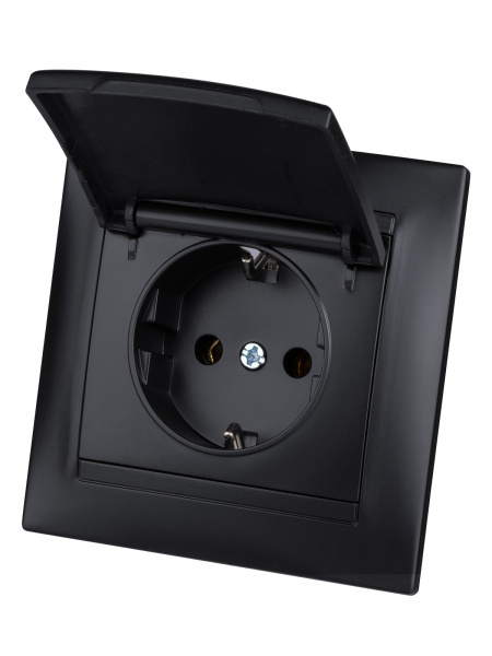 TDM Розетка 2П+З 16А 250В IP44 с крышкой графит "Лама" SQ1815-0626