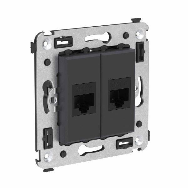 Купить DKC Компьютерная розетка RJ-45 без шторки в стену, кат.6 двойная, "Avanti", "Черный матовый"