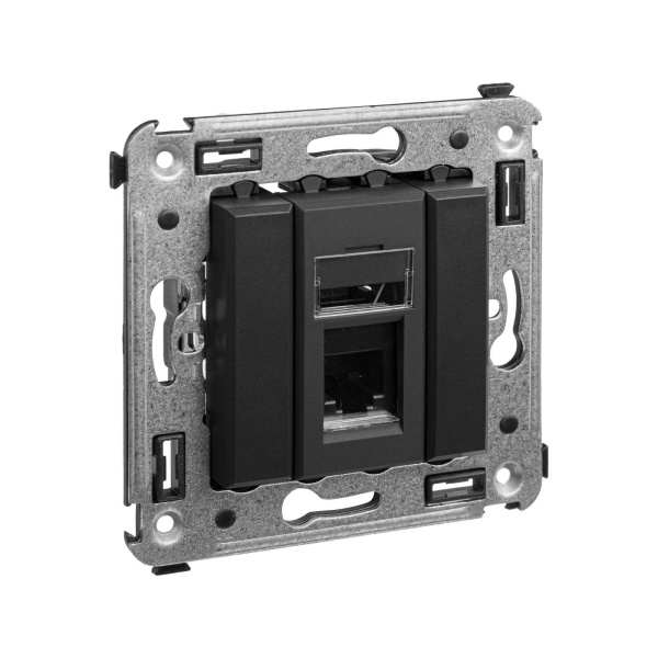 Купить DKC Телефонная розетка RJ-12 в стену одинарная, "Avanti", "Черный матовый"