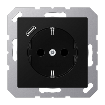 JUNG A Flow/A 550 Черный матовый Розетка с USB-зарядным устройством, тип С, SCHUKO A1520-18CSWM
