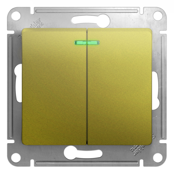 SE Glossa Фисташковый Выключатель 2-клавишный с подсветкой, сх.5а, 10AX GSL001053