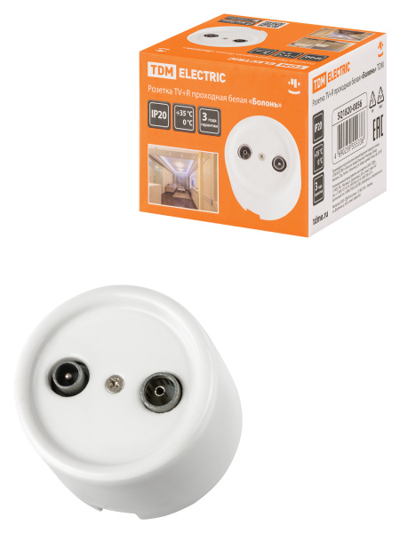 TDM Розетка TV+R проходная белая «Болонь» SQ1820-0056