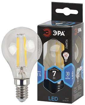ЭРА F-LED P45-7W-840-E14 Лампа светодиодная (филам, шар, 7Вт, нейтр, E14) (10/100/3000)