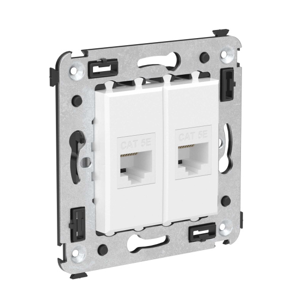 Купить DKC Компьютерная розетка RJ-45 без шторки в стену, кат.5е двойная, "Avanti", "Белое облако"