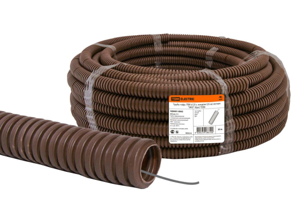 TDM Труба гофрированная ПВХ d 25 с зондом (25 м) легкая "ЭКО" (бук) SQ0401-0043