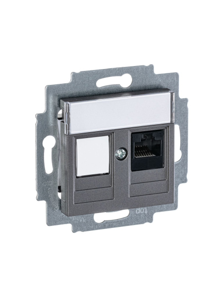 Купить ABB EPJ Levit сталь / дымчатый чёрный Розетка компьютерная RJ45 кат,5e+заглуш,, сталь 2CHH295117A6069