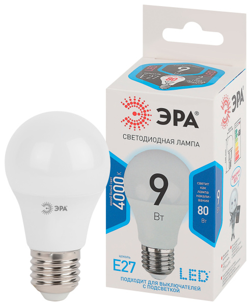 ЭРА LED A60-9W-840-E27 (диод, груша, 9Вт, нейтр, E27)