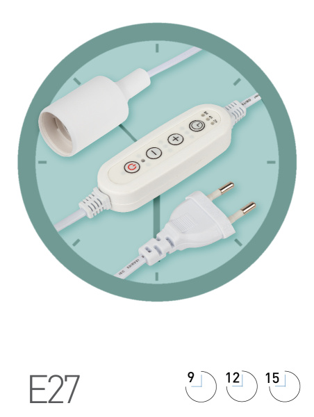 ЭРА Светильник для растений ЭРА FITO-Time Holder E27 с проводом и таймером для фитоламп с цоколем Е27