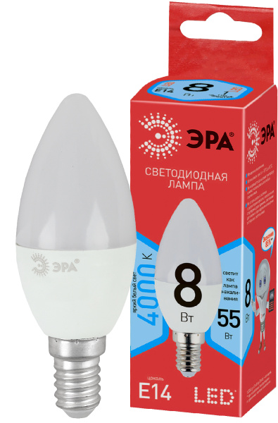 ЭРА ECO LED B35-8W-840-E14 (диод, свеча, 8Вт, нейтр, E14)