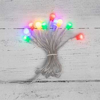 NEON-NIGHT Гирлянда светодиодная «Шарики» 1.5 м, 10 LED, прозрачный ПВХ, цвет свечения мультиколор, 2 х АА (батарейки не в комплекте) 303-092