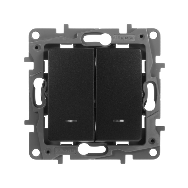 Купить Legrand Etika Антрацит Переключатель 2-клавишный с подсветкой, 10А, авт. клем 672616