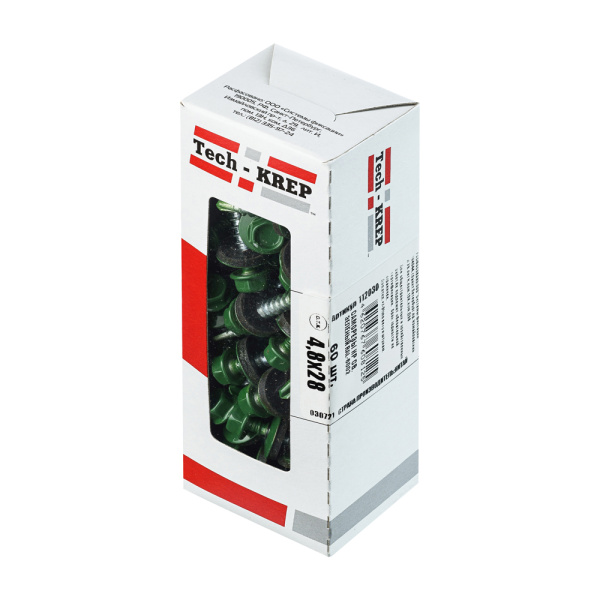 Tech-Krep Саморез КР св. 4,8х28 RAL-6002 (зелёный) (60 шт) -коробка с ок 112030