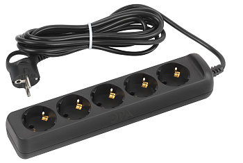 ЭРА Удлинитель электрический UX-5e-5m-B с заземлением 5 розеток 5 м ПВС 3х0,75мм2 10А черный