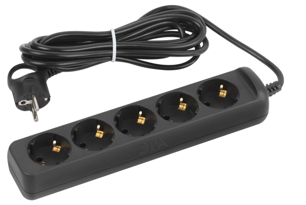ЭРА Удлинитель электрический UX-5e-5m-B с заземлением 5 розеток 5 м ПВС 3х0,75мм2 10А черный