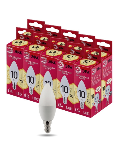ЭРА LED B35-10W-827-E14 R (диод, свеча, 10Вт, тепл, E14) (10/100/3500)